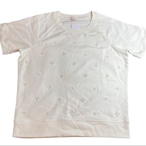 IVORY Jeweled Short Sleeve Sweatshirt